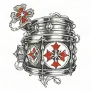 snare drum with a traditional maltese cross popping out of skin tattoo design idea