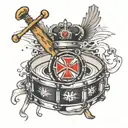 snare drum with a traditional maltese cross popping out of skin tattoo design idea