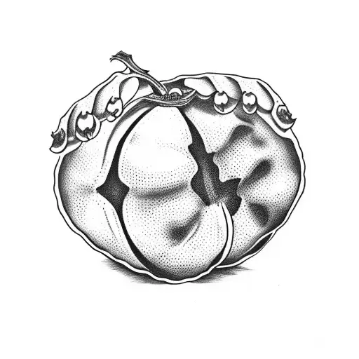 grapefruit with skelleton hand tattoo design idea