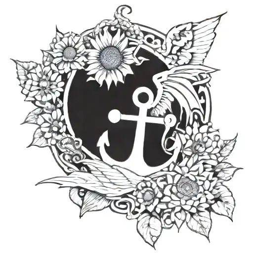 anchor, Angel wings, mushrooms, sunflowers, and dragon tattoo design idea