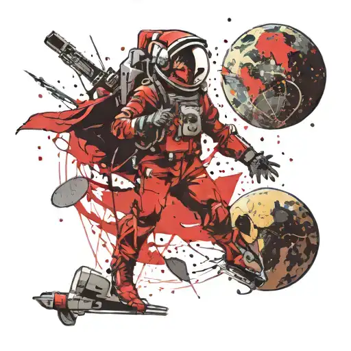 a space cowboy hitting a meteor with a bat shaped like a rocket towards Earth  tattoo design idea