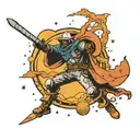a space cowboy hitting a meteor with a bat shaped like a rocket towards Earth  tattoo design idea