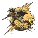 a space cowboy hitting a meteor with a bat shaped like a rocket towards Earth  tattoo design idea