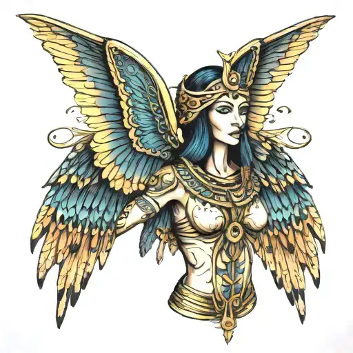 goddess isis with dragonfly wings spread wide tattoo design idea