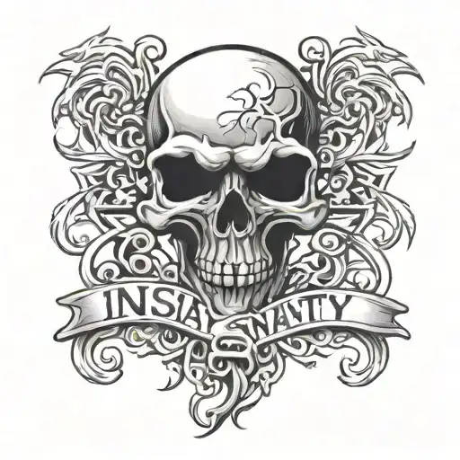insanity text skull tattoo design idea