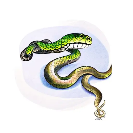 Snake crawling in olive branches tattoo design idea