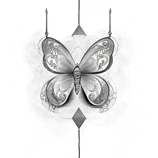 A tattoo design of a butterfly with the names Nieky, Michael, and Melanie written in delicate script within its wings tattoo design idea