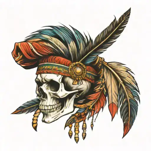 Indian, skull, claw, necklace, feather tattoo design idea