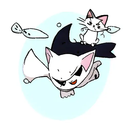 cute ragdoll cat riding a manta ray tattoo design idea