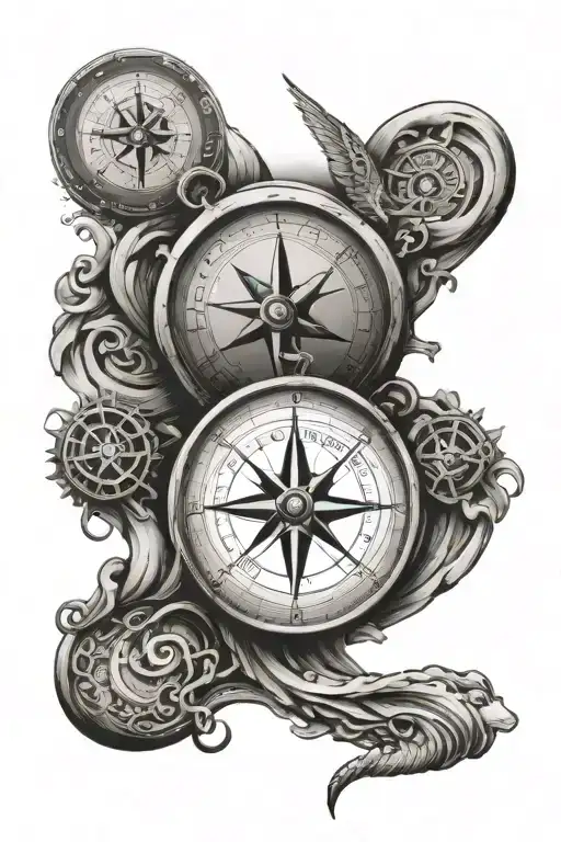 Climbing, compass, Greek mythology, surfing, date 26-6 and/or the time 17:37, the words: 'Salus, Extollator, Tepeo'.  tattoo design idea