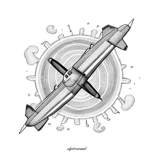 Sunshine-inspired jet flying over a tropical beach tattoo design idea