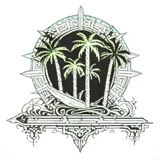 palm trees imam ali sword imam Ali iraq country outline tattoo design idea