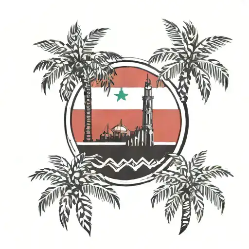 background iraq flag with palm tree Iraq culture long sliv tattoo design idea