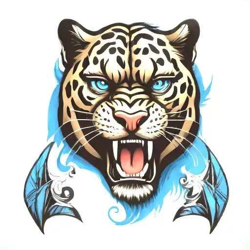 panther  face with blue eyes tattoo design idea
