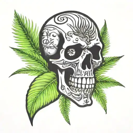 skull crossbones palm tree growing tattoo design idea