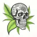 skull crossbones palm tree growing tattoo design idea