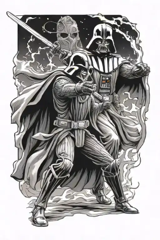 darth vader and sauron fighting gandalf tattoo design idea