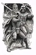 darth vader and sauron fighting gandalf tattoo design idea
