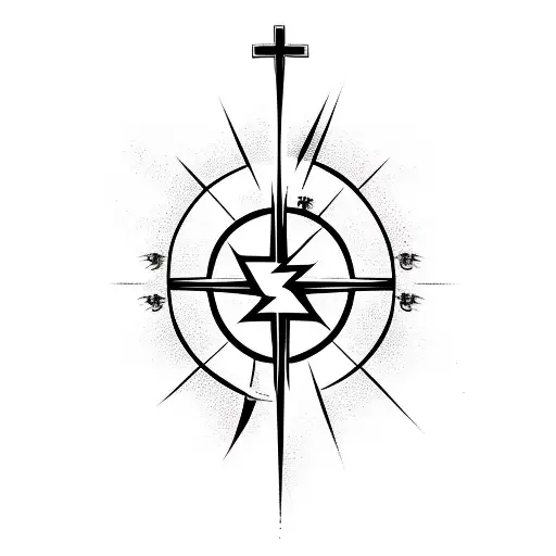 Christian Cross with a big lightning bolt going through veins tattoo design idea