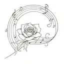rose in front of moon and surrounded by musical notes tattoo design idea