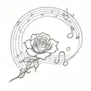 rose in front of moon and surrounded by musical notes tattoo design idea