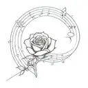 rose in front of moon and surrounded by musical notes tattoo design idea
