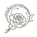 rose in front of full moon and surrounded by musical notes tattoo design idea