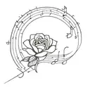 rose in front of full moon and surrounded by musical notes tattoo design idea