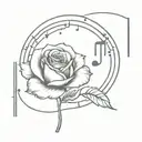 rose in front of full moon and surrounded by musical notes tattoo design idea