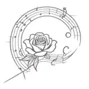 rose in front of moon and surrounded by musical notes tattoo design idea