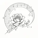 rose in front of moon and surrounded by musical notes tattoo design idea