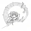 rose in front of moon and surrounded by musical notes tattoo design idea