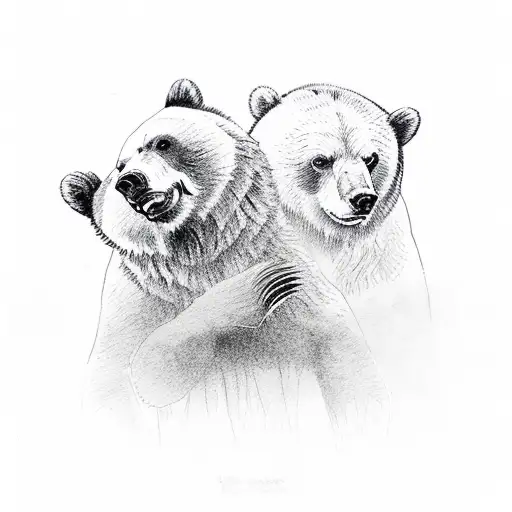 two grizzly bears surrounded  by maple leaves tattoo design idea