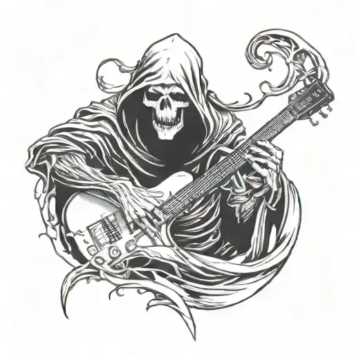 grim reaper playing the guitar tattoo design idea