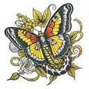 snake try to bite butterfly while flying tattoo design idea