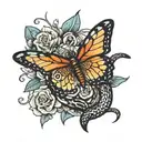 snake try to bite butterfly while flying tattoo design idea