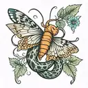snake extend to try to bite butterfly while flying tattoo design idea