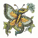 snake extend to try to bite butterfly while flying tattoo design idea