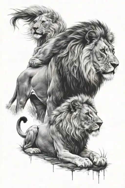father, lion, son tattoo design idea