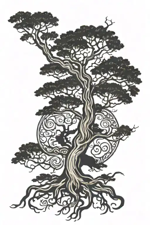live oak tree with roots shaped like texas and louisiana tattoo design idea