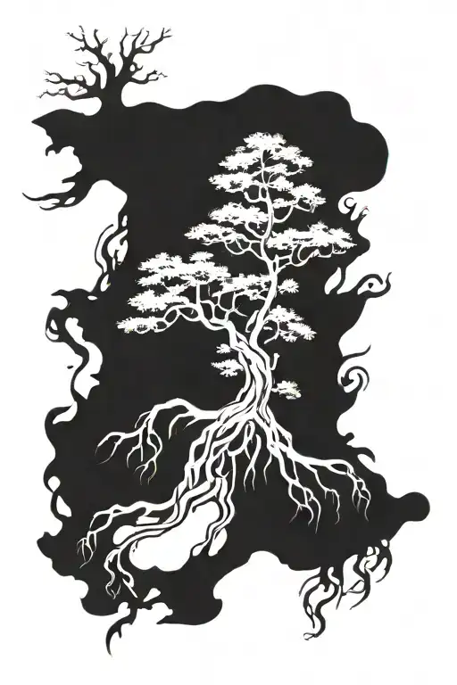 cypress  tree with roots in the shape of texas and louisiana tattoo design idea