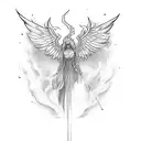 phoenix with two fairys and and elf tattoo design idea