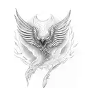 phoenix with two fairys and and elf tattoo design idea