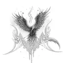 phoenix with two fairys and and elf tattoo design idea