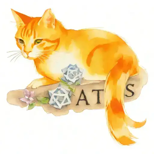 orange cat dead with doves and tombstone  tattoo design idea