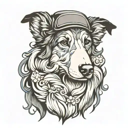 alphonso mucha style tattoo of a sheepdog tattoo design idea