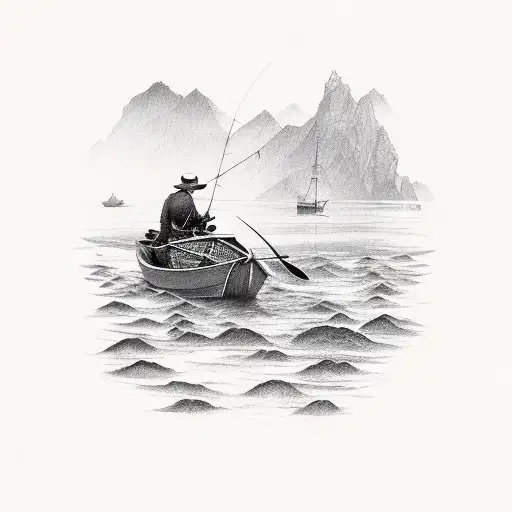 Sketch Fisherman In Q Boat Tattoo Idea - BlackInk AI