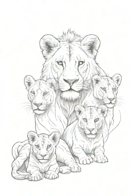 A lioness with two lion cubs tattoo design idea