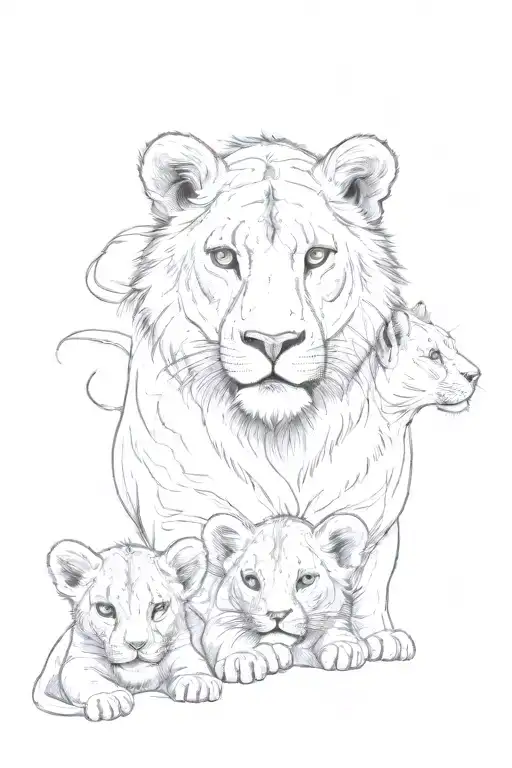 A lioness with two lion cubs tattoo design idea