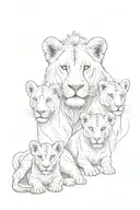 A lioness with two lion cubs tattoo design idea